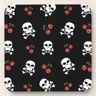 Porta-copo RAB Rockabilly Caveiras e Cerejas em Preto
