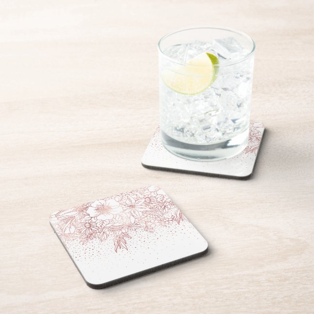 Porta-copo rabiscos florais desenhados em rosa dourado e conf (Lado Direito)