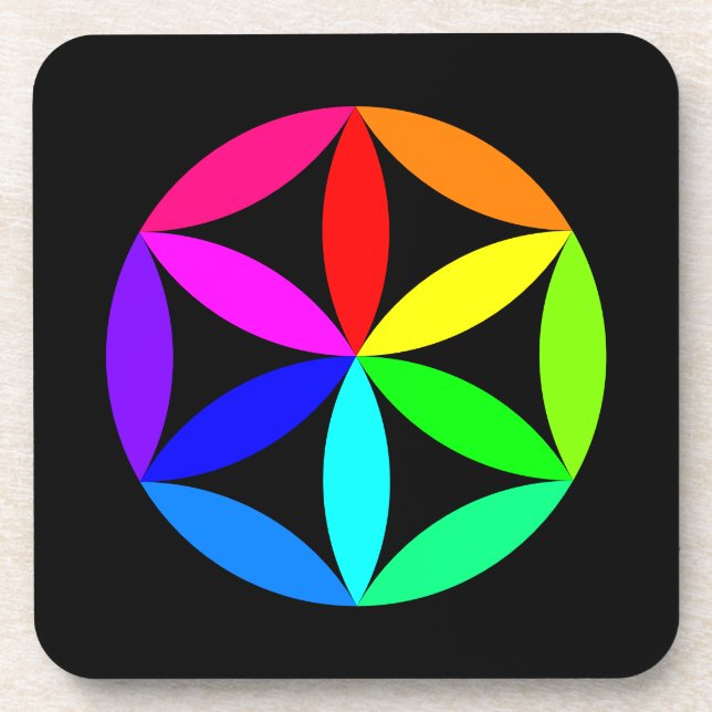 Porta-copo Rainbow Kaleidoscope Hard Plastic Coaster (Frente)