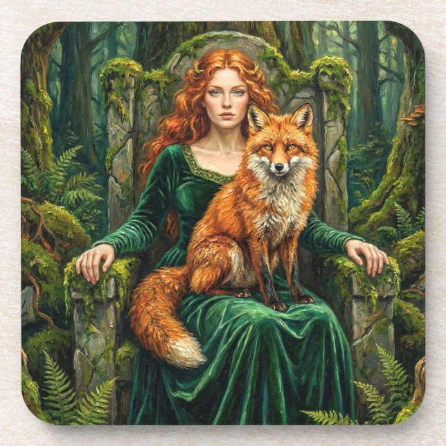Porta-copo Rainha Celta da Floresta Arte Fantástica da Raposa (Frente)