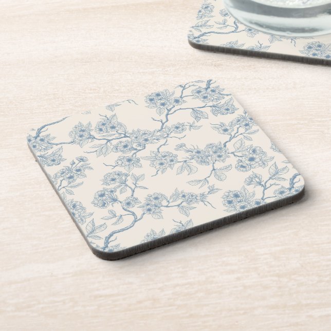 Porta-copo Ramos de flor de cerejeira em azul e branco bege (Left Side)