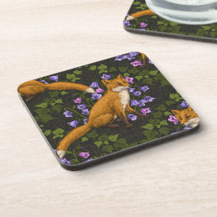 Porta-copo Raposa, flores e marivas, verdes, laranja e viole