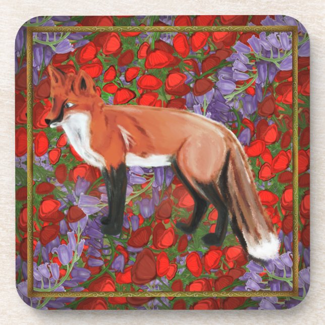 Porta-copo Raposa inspirada em William Morris (Frente)