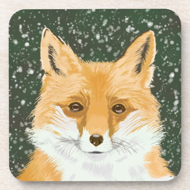 Porta-copo Raposa Vermelha Bonita na neve. (Frente)