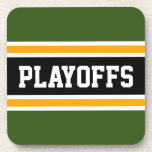 Porta-copo Rasas Verde Amarelo Verde de Floresta Negra de PLA<br><div class="desc">Este design desportivo,  colorido,  apresenta dentro de texto PLAYOFFS atlético,  uma faixa preta larga realçada com pinstripes brancas e amarelas contra faixas exteriores verdes da floresta. O texto e as cores neste design podem ser personalizados.</div>