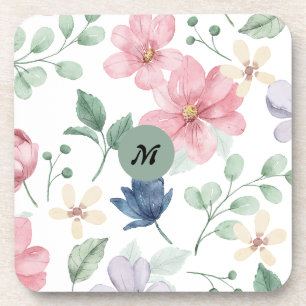 Porta-copo Rato Com Monograma De Flores Rosa Romântica De Aqu