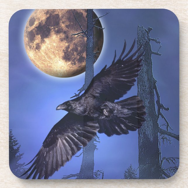 Porta-copo Raven e Moon Fantasy Art Coasters (Frente)