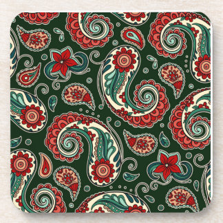 Porta-copo Red and Green Paisley Hard plastic coaster