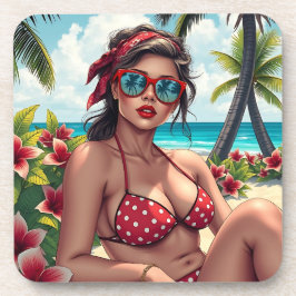 Porta-copo Red Bikini, óculos de sol e mulher Bandana