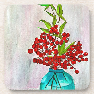 Porta-copo Red Christmas Berries — aquarela