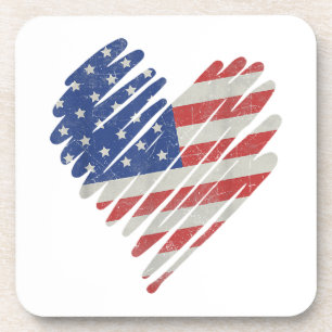 Porta-copo Red Flag Heart Red White Cute 4 de julho