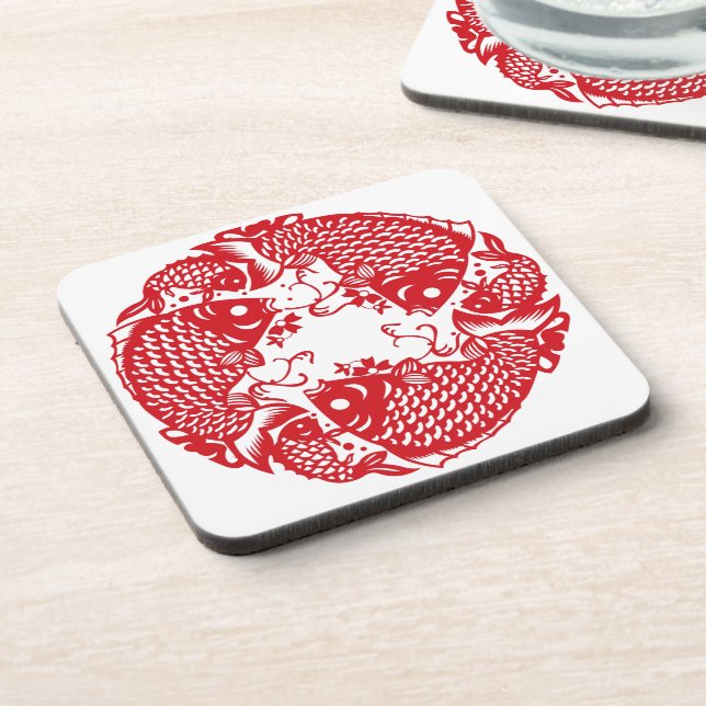 Porta-copo Red Whirling Koi Carp Fish Group SqC (Left Side)