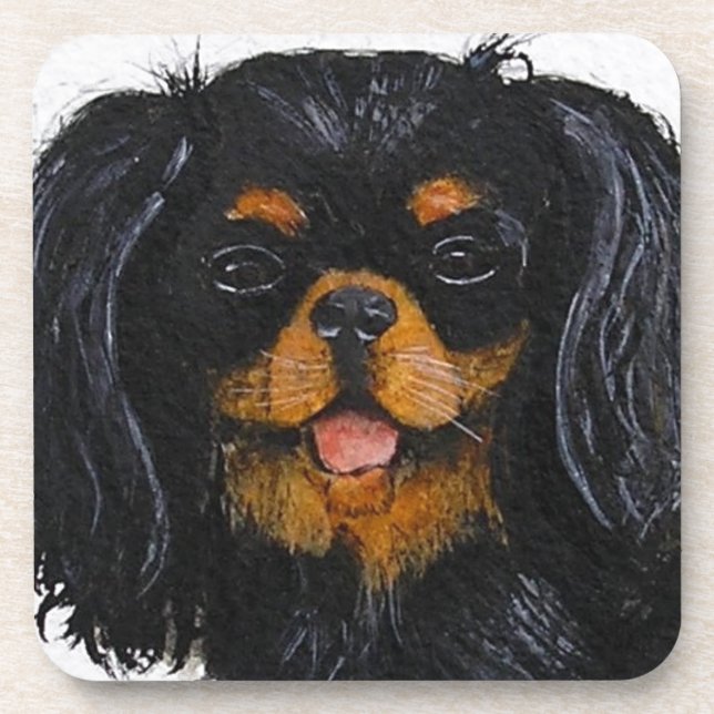 Porta-copo Rei Charles Cavalier Spaniel preto e bronzeado (Frente)