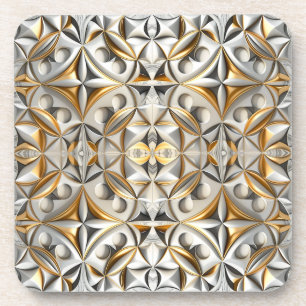 Porta-copo Relevo Floral Geométrico Dourado e Prateado