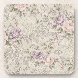 Porta-copo Relógio de Parede Quadrado de Rosas Vintage Shabby