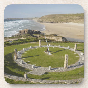 Porta-copo Relógio de sol e praia de Perranporth, Cornwall,
