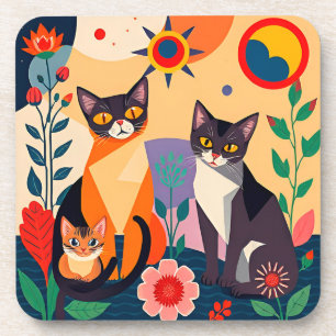 Porta-copo Representação Artística Abstrata de Gatos