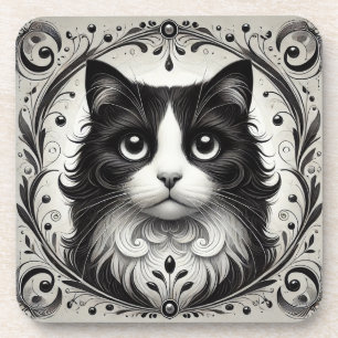 Porta-copo Retrato de Gato Preto e Branco