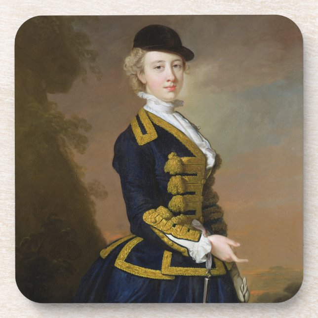 Porta-copo Retrato de Nancy Fortesque que veste um ri azul (Frente)