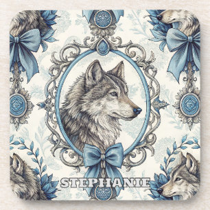 Porta-copo Retrato do Lobo de inverno em azul Ornamentado e q
