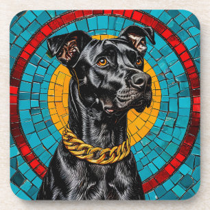 Porta-copo Retrato em Mosaico de um Cão Preto