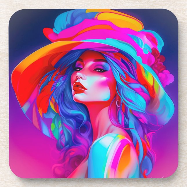 Porta-copo Retrato Neon Pop Art (Frente)