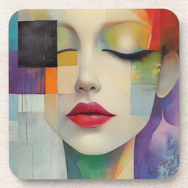 Porta-copo Retrato no Surrealismo do Bloco de Cor (Frente)