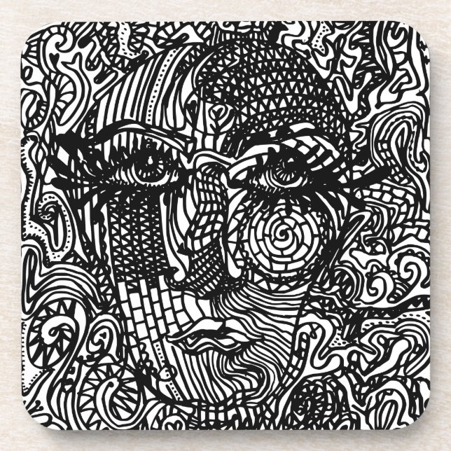 Porta-copo Retrato preto e branco da linha tripla (Frente)