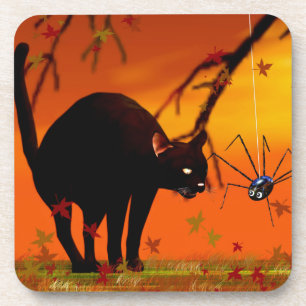 Porta-copo Reunião de Halloween - Gato Preto e Aranha