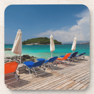 Porta-copo Riviera Albanesa, Ksamil, frente à praia da cidade
