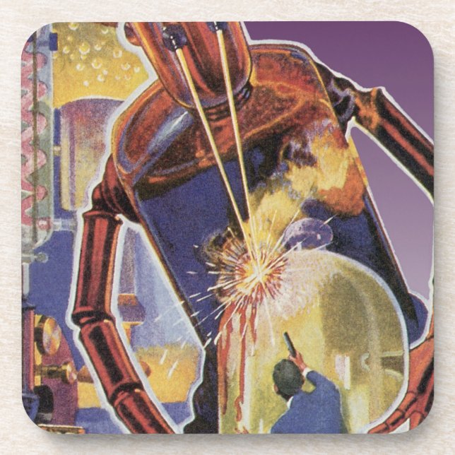 Porta-copo Robô de Ficção Científica Vintage com Olhos de Fei (Frente)