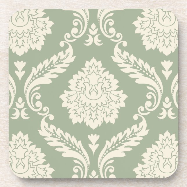 Porta-copo Rococo Damask Lg Pattern Cream on Green (Frente)