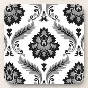 Porta-copo Rococo Damask Padrão Grande Cinza Preto Branco