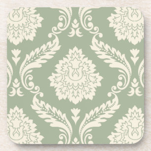 Porta-copo Rococo Damask Padrão Grande Creme sobre Verde