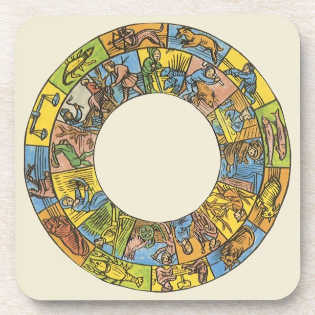 Porta-copo Roda Zodiacal Astrológica Celestial Vintage (Frente)