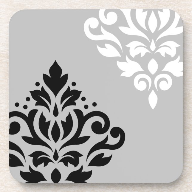 Porta-copo Rolar Damask Art I B&W em Cinza (Frente)