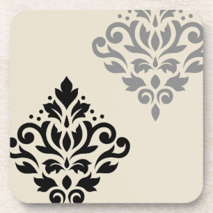 Porta-copo Rolar Damask Art I Black Cinza Creme