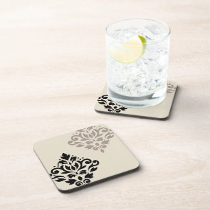 Porta-copo Rolar Damask Art I Black Taupe Cream