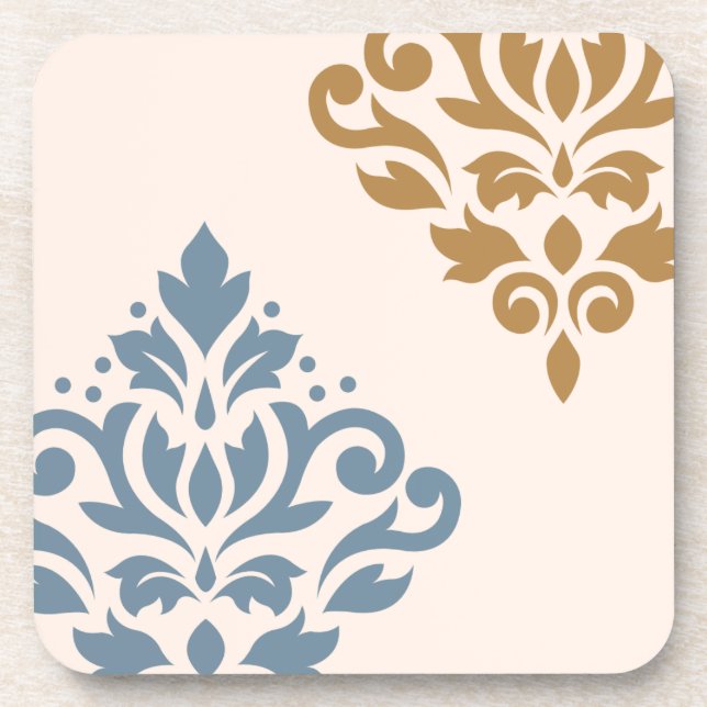 Porta-copo Rolar Damask Art I Blue Dourado Creme (Frente)