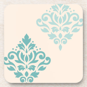 Porta-copo Rolar Damask Art I Teals on Cream