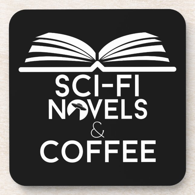 Porta-copo Romances de Ficção Científica e Café (Frente)