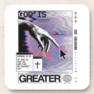 Porta-copo Romanos 8:31 Mão de Deus Cyberpunk Glitch Art