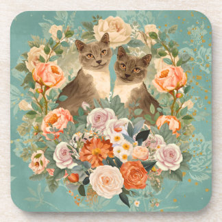 Porta-copo Romantic Floral Garden Cat Cottagecore Botanical