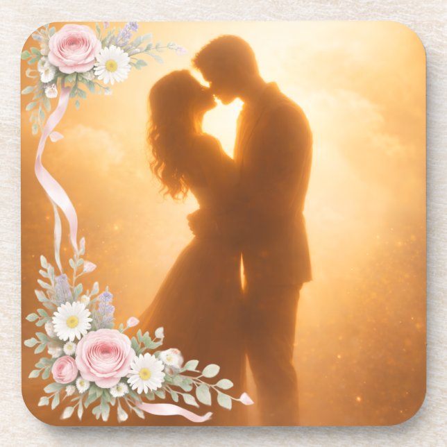 Porta-copo Romantic Golden Sunset Silhouette  Wedding Napkins (Frente)