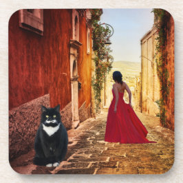 Porta-copo Romantic Italian Village Tuxedo Cat Coaster