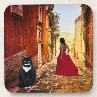 Porta-copo Romantic Italian Village Tuxedo Cat Coaster
