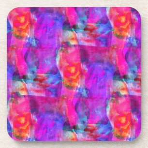 Porta-copo Rosa da arte, azul, fundo vermelho da textura