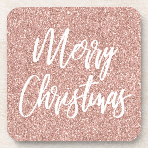 Porta-copo Rosa Dourado Faux Glitter Feliz Caligrafia de Nata