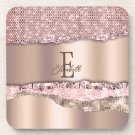 Porta-copo Rosa Dourado Tendência Diamantes Brilho Monograma