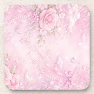 Porta-copo Rosa Sonhador Floral Pérolas Laços Brilhos
